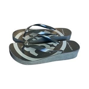 Tory Burch Black flip flops Size 8, Rubber Wedge Flip Flops